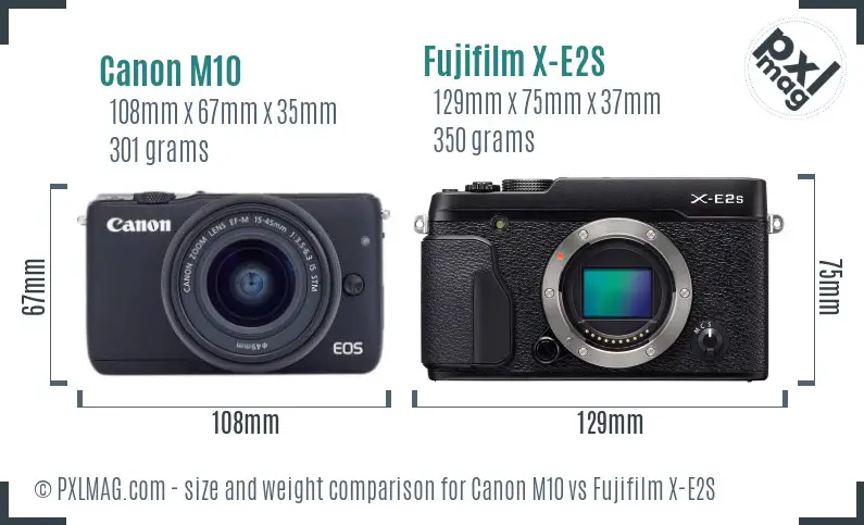 Canon M10 vs Fujifilm X-E2S size comparison
