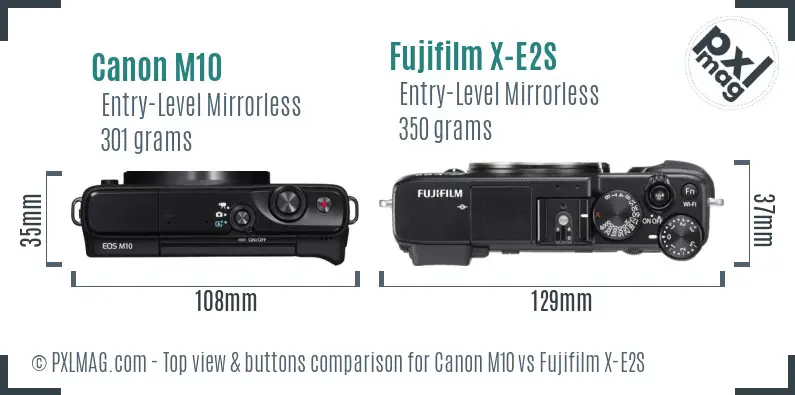 Canon M10 vs Fujifilm X-E2S top view buttons comparison