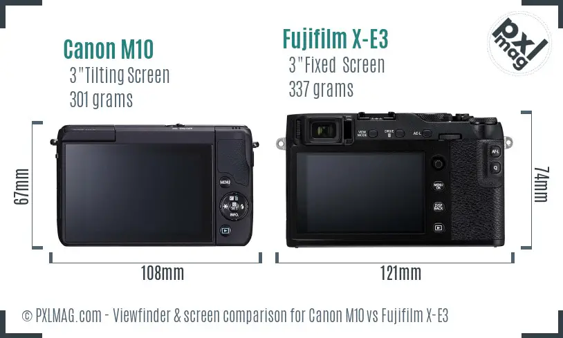 Canon M10 vs Fujifilm X-E3 Screen and Viewfinder comparison