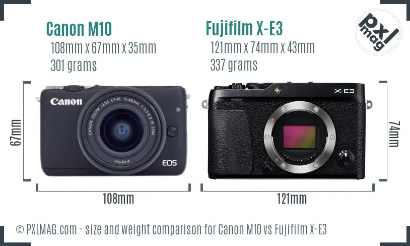 Canon M10 vs Fujifilm X-E3 size comparison