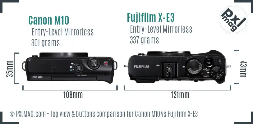 Canon M10 vs Fujifilm X-E3 top view buttons comparison