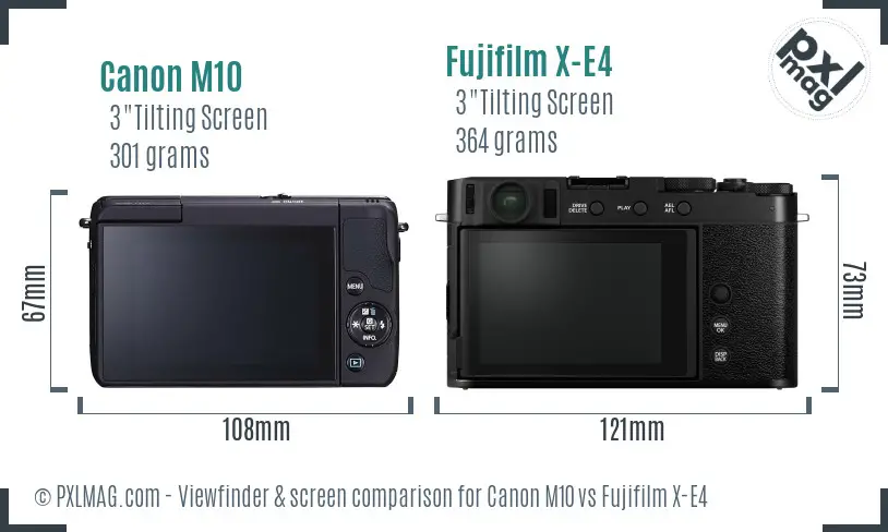 Canon M10 vs Fujifilm X-E4 Screen and Viewfinder comparison