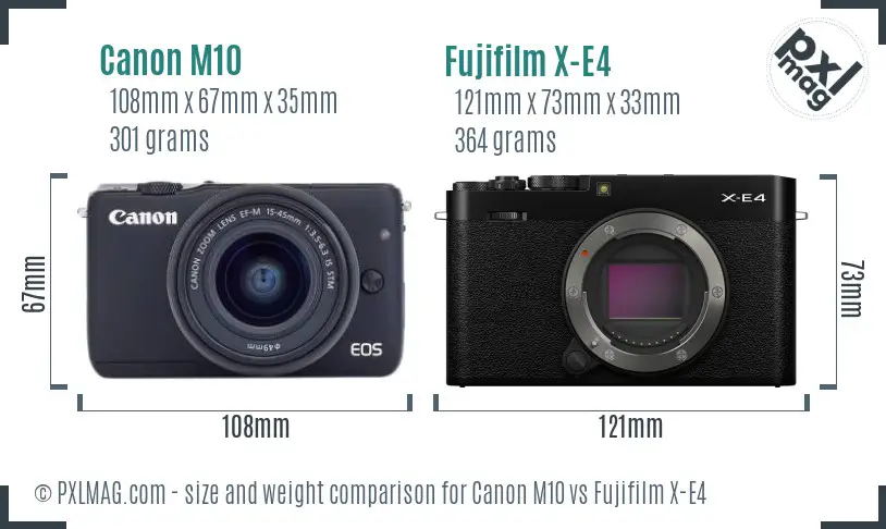 Canon M10 vs Fujifilm X-E4 size comparison