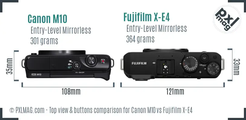 Canon M10 vs Fujifilm X-E4 top view buttons comparison