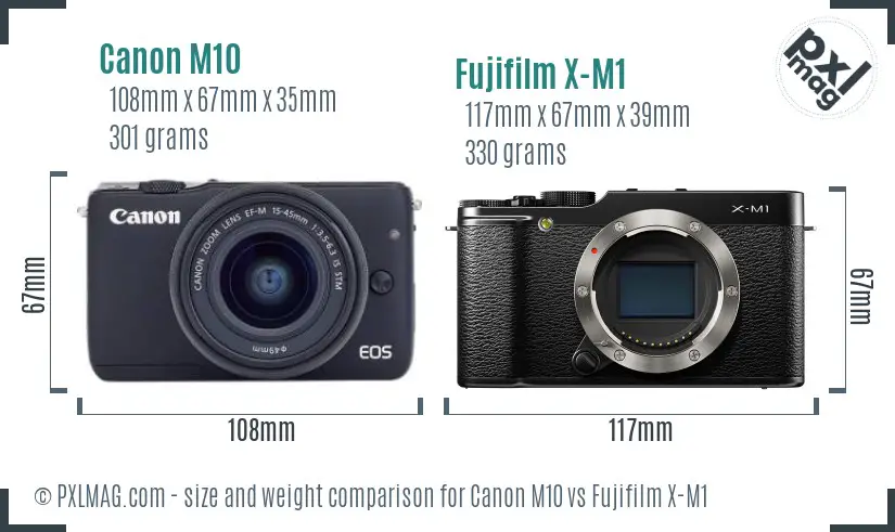 Canon M10 vs Fujifilm X-M1 size comparison