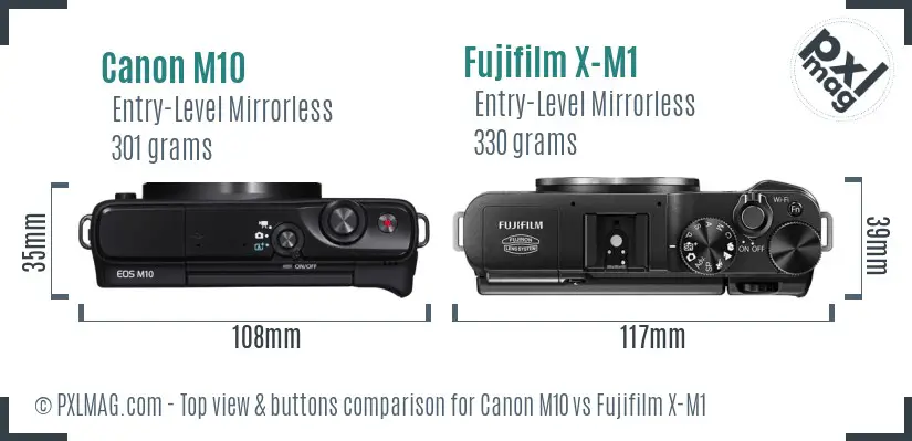Canon M10 vs Fujifilm X-M1 top view buttons comparison
