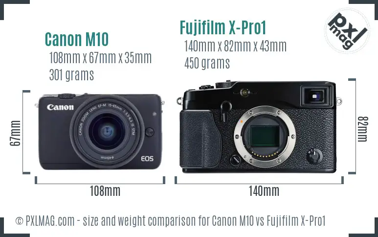 Canon M10 vs Fujifilm X-Pro1 size comparison