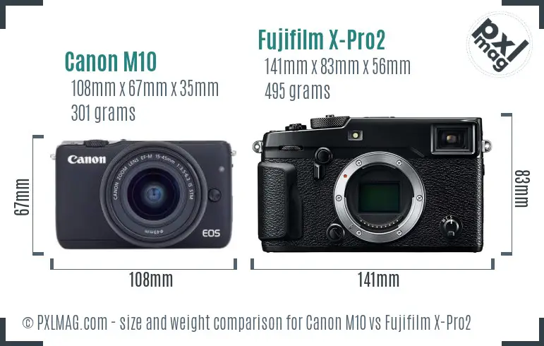 Canon M10 vs Fujifilm X-Pro2 size comparison Canon M10 vs Fujifilm X-Pro2 size comparison