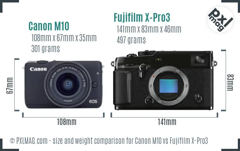 Canon M10 vs Fujifilm X-Pro3 size comparison Canon M10 vs Fujifilm X-Pro3 size comparison
