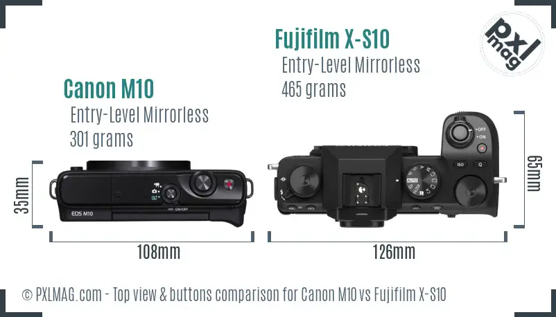 Canon M10 vs Fujifilm X-S10 top view buttons comparison