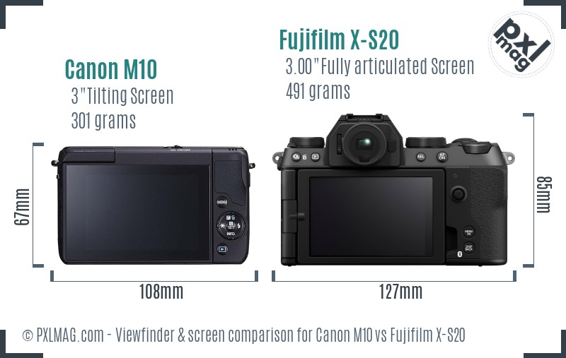 Canon M10 vs Fujifilm X-S20 Screen and Viewfinder comparison