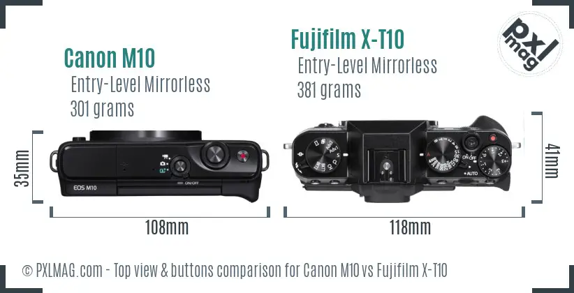 Canon M10 vs Fujifilm X-T10 top view buttons comparison
