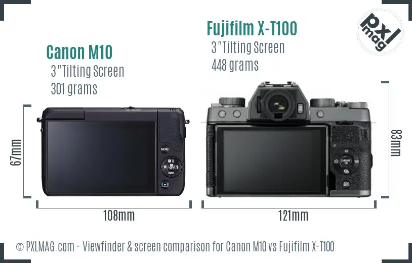Canon M10 vs Fujifilm X-T100 Screen and Viewfinder comparison