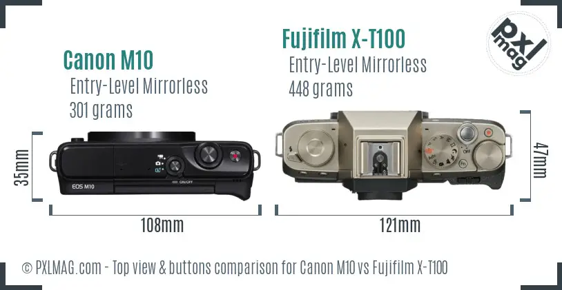 Canon M10 vs Fujifilm X-T100 top view buttons comparison