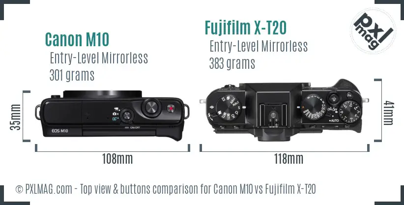 Canon M10 vs Fujifilm X-T20 top view buttons comparison