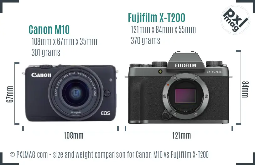 Canon M10 vs Fujifilm X-T200 size comparison