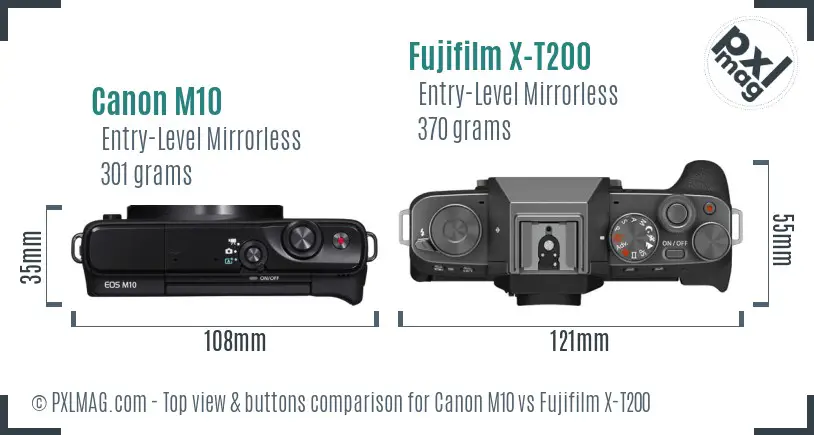Canon M10 vs Fujifilm X-T200 top view buttons comparison