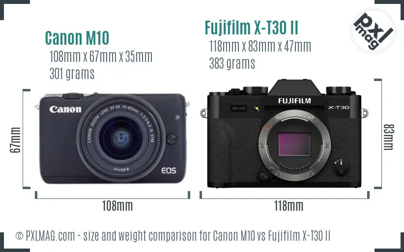 Canon M10 vs Fujifilm X-T30 II size comparison