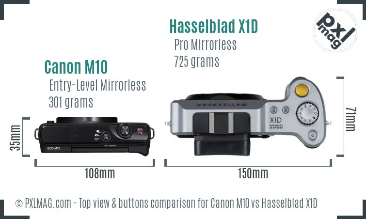 Canon M10 vs Hasselblad X1D top view buttons comparison