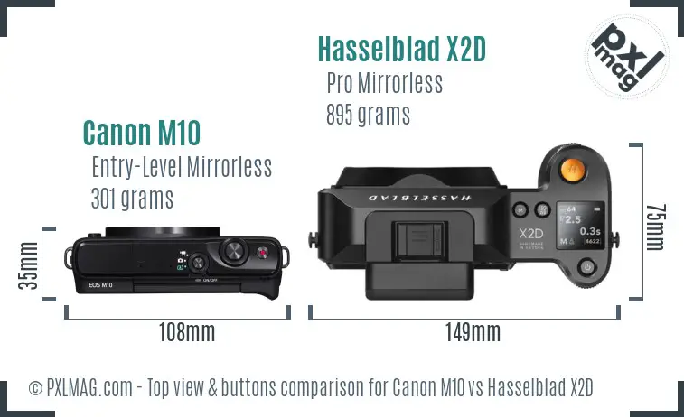 Canon M10 vs Hasselblad X2D top view buttons comparison