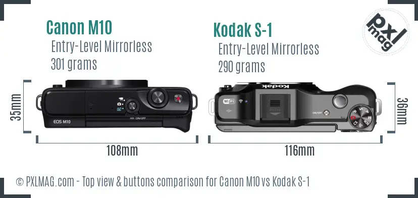 Canon M10 vs Kodak S-1 top view buttons comparison