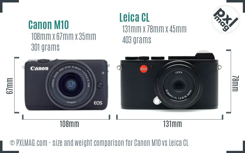 Canon M10 vs Leica CL size comparison Canon M10 vs Leica CL size comparison