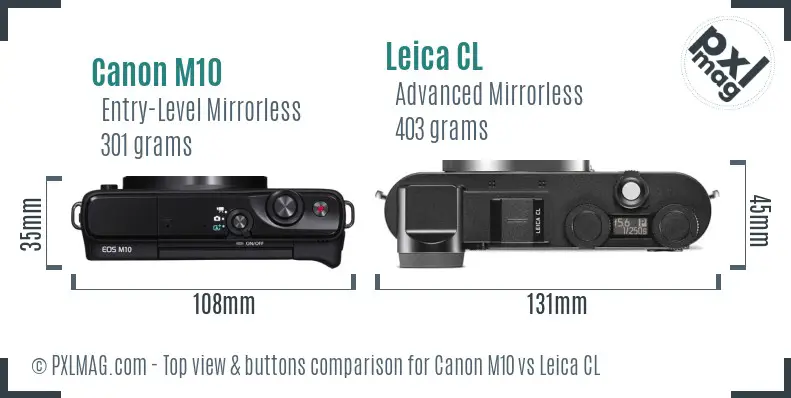 Canon M10 vs Leica CL top view buttons comparison Canon M10 vs Leica CL top view buttons comparison