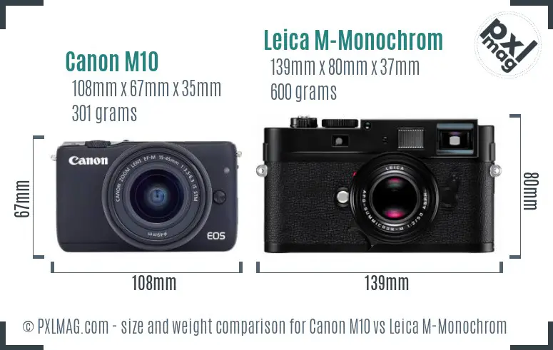 Canon M10 vs Leica M-Monochrom size comparison