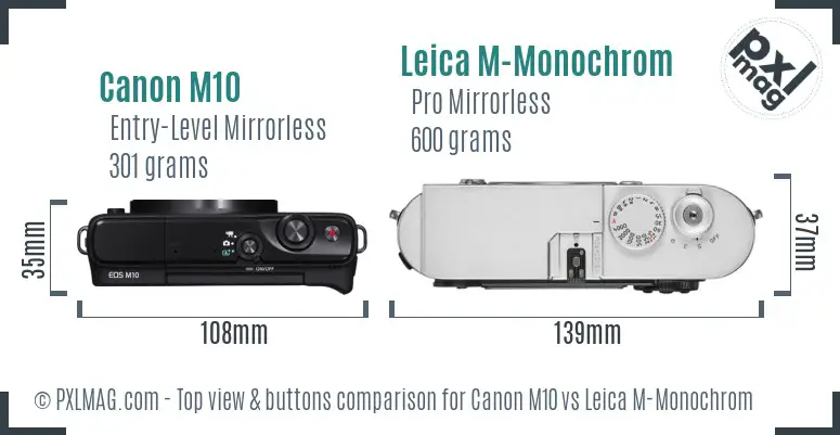 Canon M10 vs Leica M-Monochrom top view buttons comparison