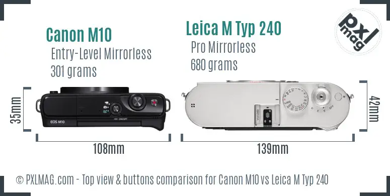 Canon M10 vs Leica M Typ 240 top view buttons comparison