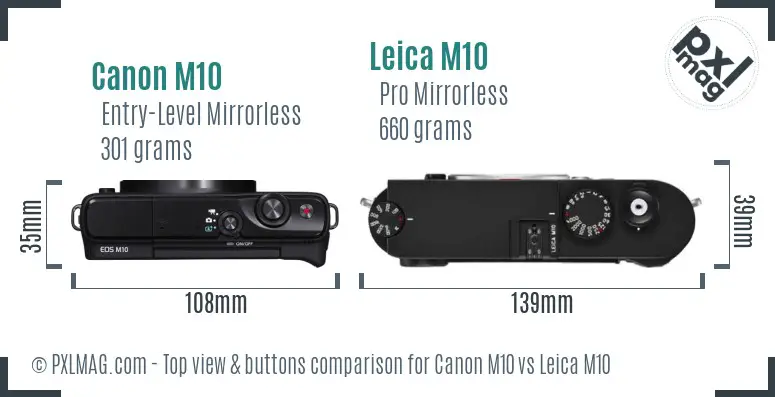 Canon M10 vs Leica M10 top view buttons comparison