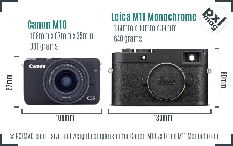 Canon M10 vs Leica M11 Monochrome size comparison