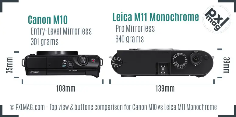 Canon M10 vs Leica M11 Monochrome top view buttons comparison