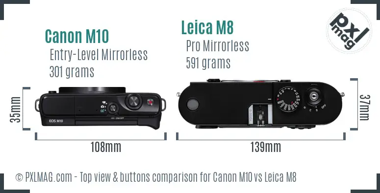 Canon M10 vs Leica M8 top view buttons comparison