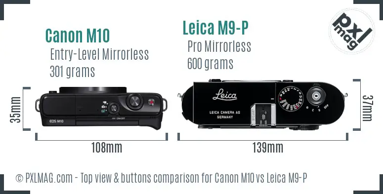 Canon M10 vs Leica M9-P top view buttons comparison