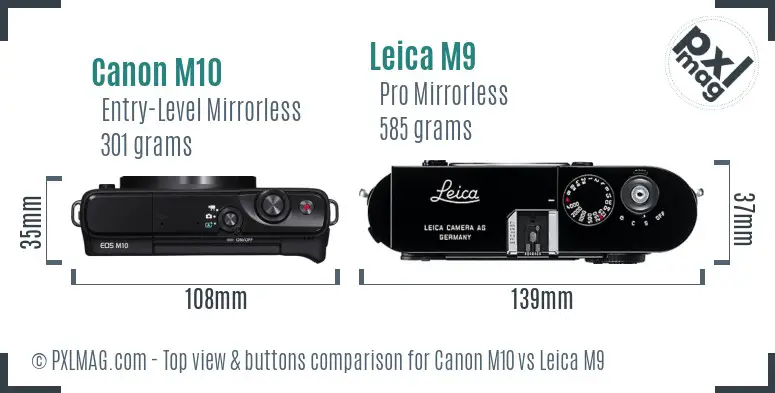 Canon M10 vs Leica M9 top view buttons comparison Canon M10 vs Leica M9 top view buttons comparison