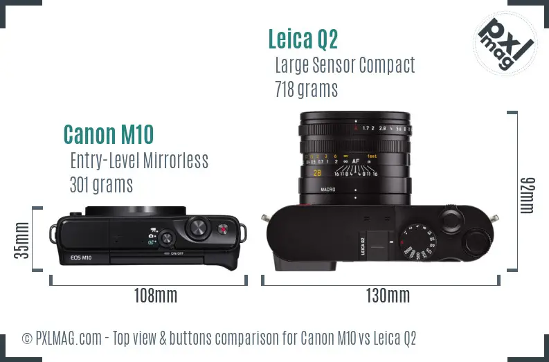 Canon M10 vs Leica Q2 top view buttons comparison Canon M10 vs Leica Q2 top view buttons comparison
