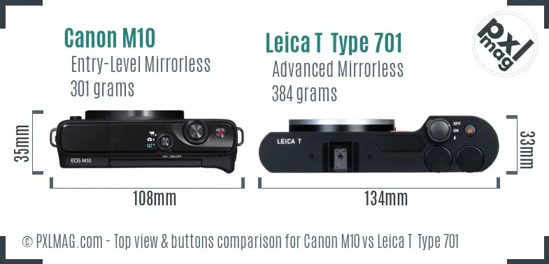 Canon M10 vs Leica T Type 701 top view buttons comparison Canon M10 vs Leica T Type 701 top view buttons comparison