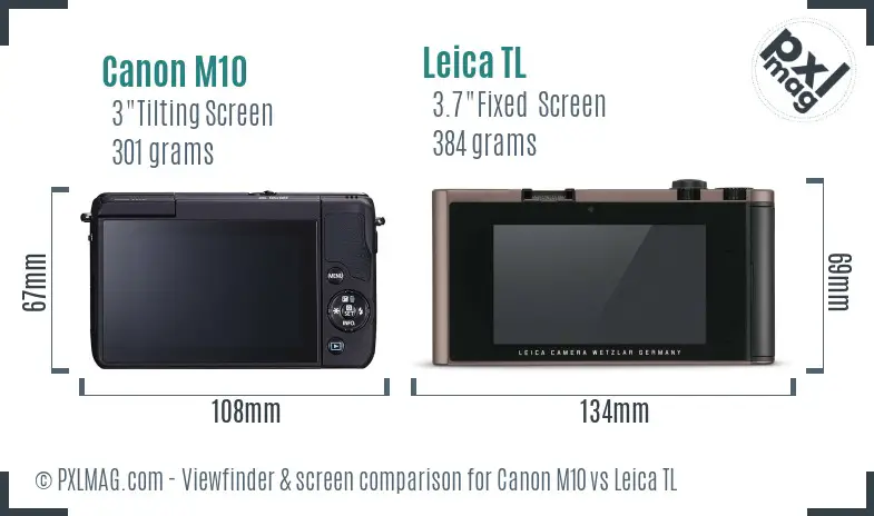 Canon M10 vs Leica TL Screen and Viewfinder comparison