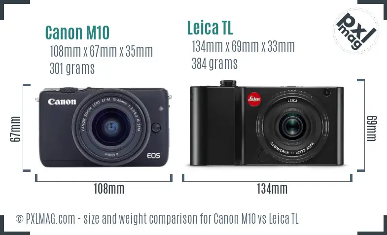 Canon M10 vs Leica TL size comparison