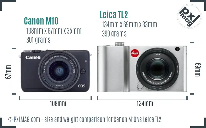 Canon M10 vs Leica TL2 size comparison Canon M10 vs Leica TL2 size comparison