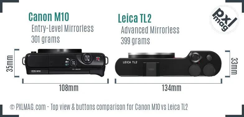 Canon M10 vs Leica TL2 top view buttons comparison Canon M10 vs Leica TL2 top view buttons comparison
