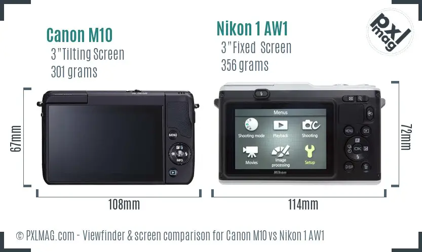 Canon M10 vs Nikon 1 AW1 Screen and Viewfinder comparison