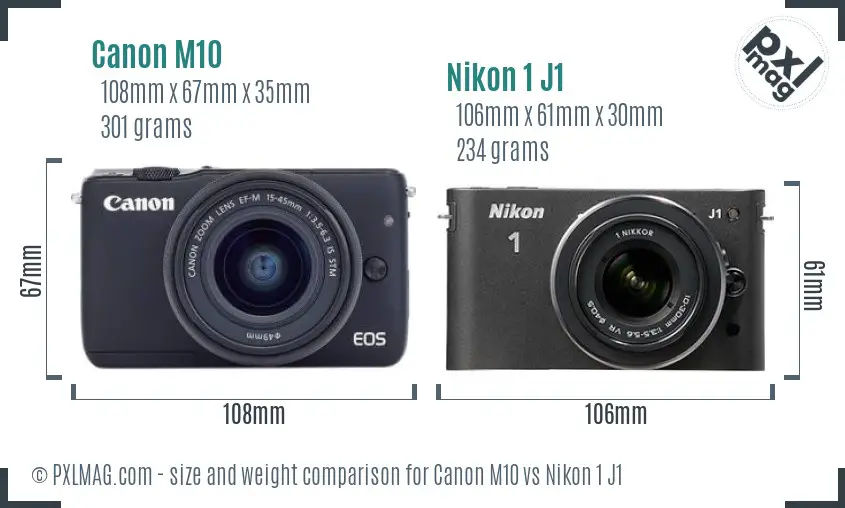 Canon M10 vs Nikon 1 J1 size comparison Canon M10 vs Nikon 1 J1 size comparison