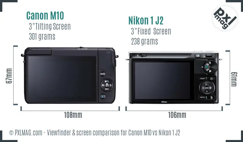 Canon M10 vs Nikon 1 J2 Screen and Viewfinder comparison
