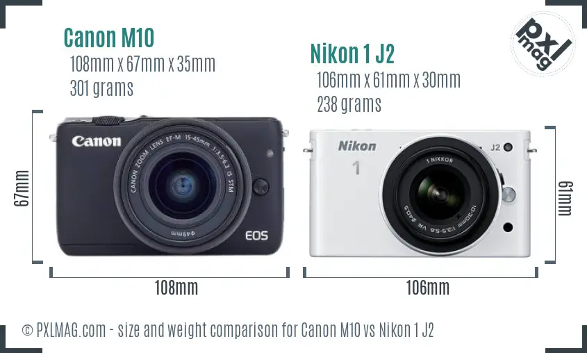 Canon M10 vs Nikon 1 J2 size comparison