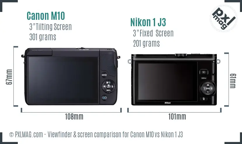Canon M10 vs Nikon 1 J3 Screen and Viewfinder comparison