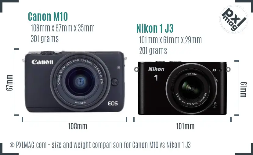 Canon M10 vs Nikon 1 J3 size comparison