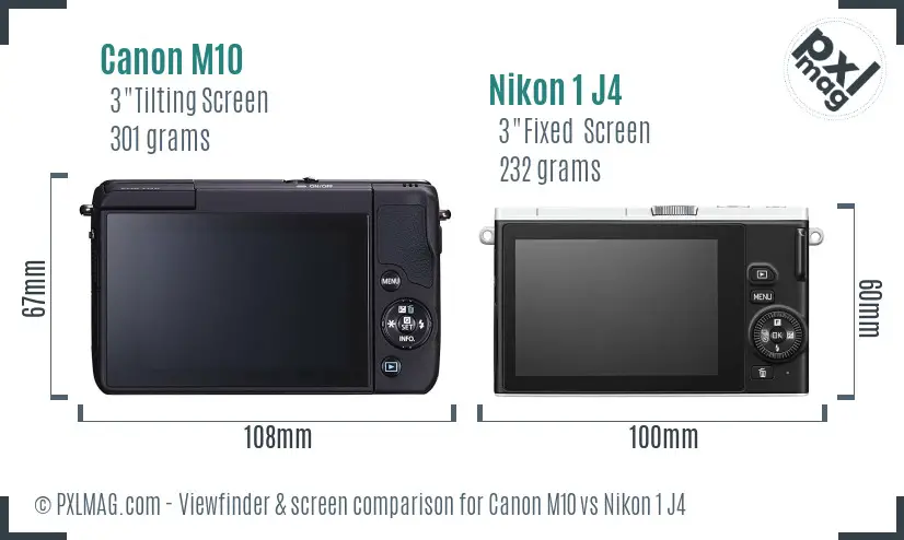 Canon M10 vs Nikon 1 J4 Screen and Viewfinder comparison