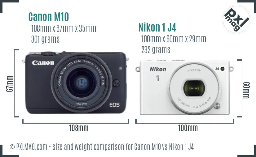 Canon M10 vs Nikon 1 J4 size comparison